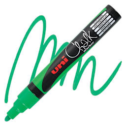 Uni Chalk Marker - Fluorescent Green, 5 mm marker and swatch