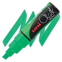 Uni Chalk Marker - Fluorescent Green, 8 mm marker and swatch