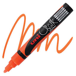 Uni Chalk Marker - Fluorescent Orange, 5 mm marker and swatch