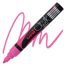 Uni Chalk Marker - Fluorescent Pink, 5 mm marker and swatch