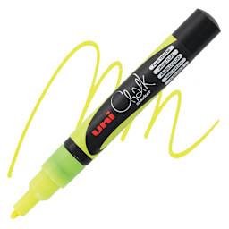 Uni Chalk Marker - Fluorescent Yellow, 1.3 mm marker and swatch