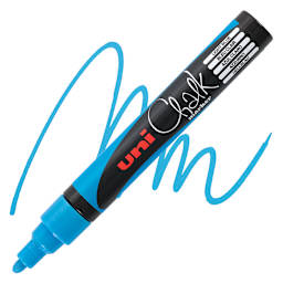 Uni Chalk Marker - Light Blue, 5 mm marker and swatch