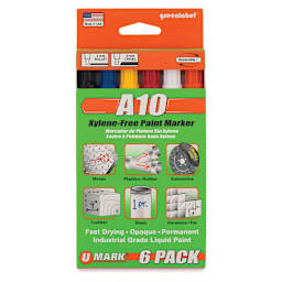 U-Mark A10 Xylene-Free Paint Markers - Front of package of 6 Markers
