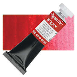 Blockx Artists' Watercolor - Quinacridone Red, 15 ml tube and swatch