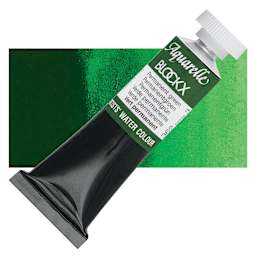 Blockx Artists' Watercolor - Permanent Green, 15 ml Tube and swatch