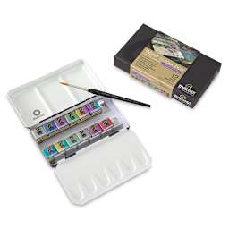 Rembrandt Watercolor Half Pan Set - 12 Special Effects colors in tin, with  sable brush and package