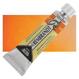 Rembrandt Artist Watercolor - Benzimidazolone Orange, 10 ml tube and swatch