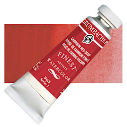 Grumbacher Finest Artists' Watercolor - Cadmium Red Deep, 14 ml tube and swatch