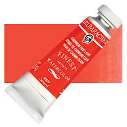 Grumbacher Finest Artists' Watercolor - Cadmium Red Light, 14 ml tube and swatch