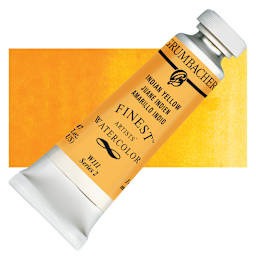 Grumbacher Finest Artists' Watercolor - Indian Yellow, 14 ml tube and swatch