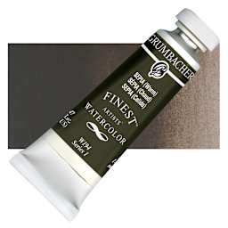 Grumbacher Finest Artists' Watercolor - Sepia, 14 ml tube and swatch