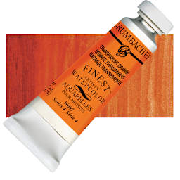 Grumbacher Finest Artists' Watercolor - Transparent Orange, 14 ml tube and swatch