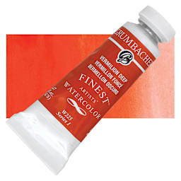 Grumbacher Finest Artists' Watercolor - Vermilion Deep, 14 ml tube and swatch