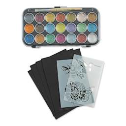 Yasutomo Pearlescent Paint & Stencil Kit (Pan set with lid closed)