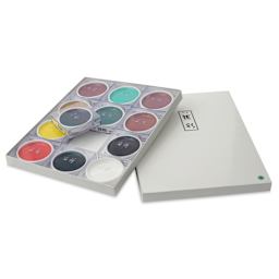 Yasutomo Traditional Japanese Watercolor Pans - Set of 12, Round Pans, Assorted with removable pans