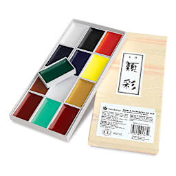Yasutomo Traditional Japanese Watercolor Pans - Set of 12, Traditional Colors front of package