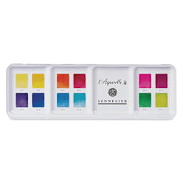 Sennelier French Artists' Watercolors - Set of 12, Intense, Half Pans top of case