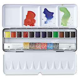 Sennelier French Artists' Watercolors, Half Pan Metal Case, Set of 12 (plus 6 FREE!)