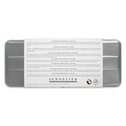 Sennelier French Artists' Watercolors - Set of 6, Metal Case, Half Pan back of package