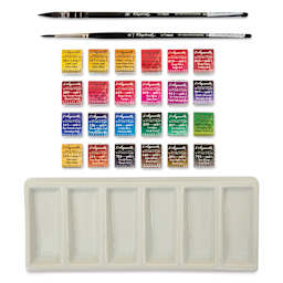 Sennelier French Artists' Watercolors - Set of 24, Wood Case set contents