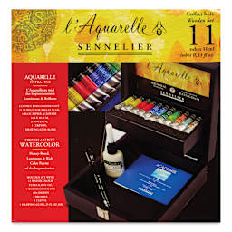 Sennelier French Artists' Watercolor Set - Black Wood Case, Set of 11 colors front of package
