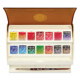 Sennelier French Artists' Watercolor Set - Travel, Set of 14 with Precision Brush, half pans