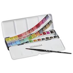Sennelier French Artists' Watercolors - Set of 24, Metal Case, Half Pans, contents shown