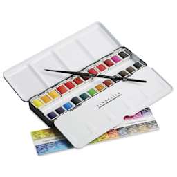 Sennelier French Artists' Watercolors - Set of 24, Metal Case, Half Pans