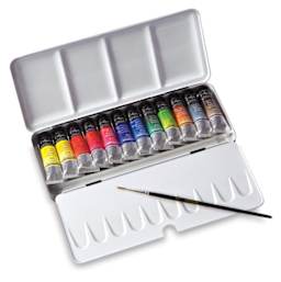 Sennelier French Artists' Watercolor Set - Metal Case, Set of 12 colors, 10 ml tubes