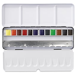 Sennelier French Artists' Watercolor Set - Metal Case, Set of 12 colors, half pans