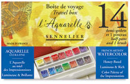 Sennelier French Artists' Watercolor Set - Travel, Set of 14 colors, half pans front of package