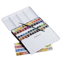 Sennelier French Artists' Watercolors - Set of 48, Metal Case, Half Pans, out of packaging