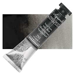 Sennelier French Artists' Watercolor - Ivory Black, 21 ml, Tube and swatch