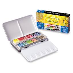 Sennelier French Artists' Watercolor Set - Metal Pocket Box Set of 12 colors and package
