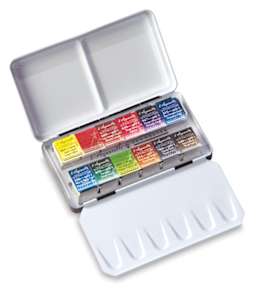 Sennelier French Artists' Watercolor Set - Metal Pocket Box, Set of 12 colors, half pans