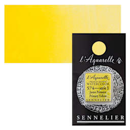 Sennelier French Artists' Watercolor - Primary Yellow, Half Pan and swatch