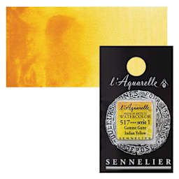 Sennelier French Artists' Watercolor - Indian Yellow, Half Pan and swatch