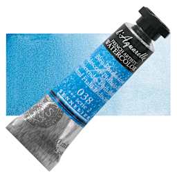 Sennelier French Artists' Watercolor - Iridescent Phthalo Blue, 10 ml Tube and swatch