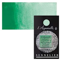 Sennelier French Artists' Watercolor - Emerald Green, Half Pan and swatch