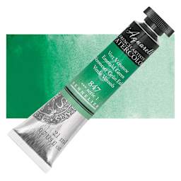 Sennelier French Artists' Watercolor - Emerald Green, 21 ml, Tube and swatch