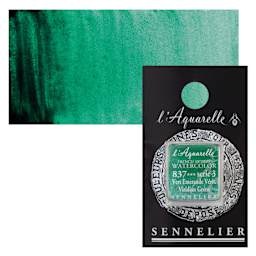 Sennelier French Artists' Watercolor - Viridian Green, Half Pan and swatch