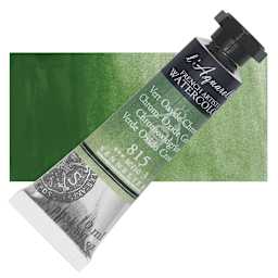 Sennelier French Artists' Watercolor - Chromium Oxide Green, 10 ml, Tube and swatch