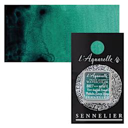 Sennelier French Artists' Watercolor - Phthalo Green Deep, half pan and swatch