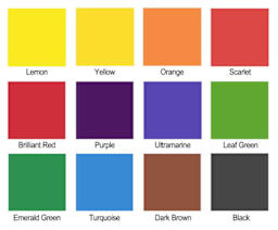 Brusho Crystal Colours - Swatches showing colors included in Assorted Set of 12