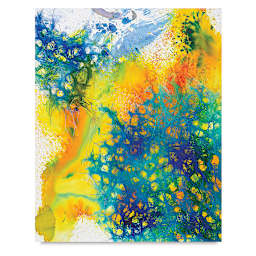 Brusho Crystal Colours Artwork using crystals in blues, yellows, and teals.