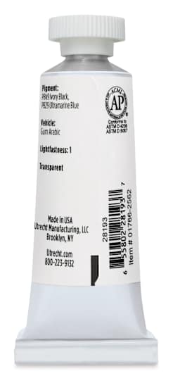 Utrecht Artists' Watercolor Paint - Paynes Grey, 14 ml, Tube (Back)