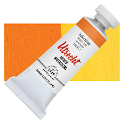 Utrecht Artists' Watercolor Paint - Indian Yellow, 14 ml tube and swatch