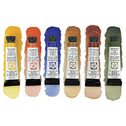 Daniel Smith Extra Fine Watercolors - Set of 6 assorted colors. Tubes with color stroke samples.