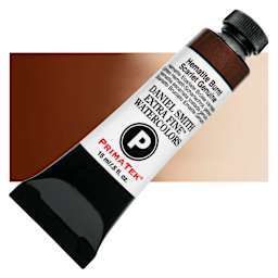 Daniel Smith Extra Fine Watercolor - PrimaTek, Hematite Burnt Scarlet Genuine, 15 ml Tube and swatch