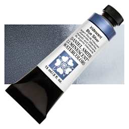 Daniel Smith Luminescent Watercolor - Iridescent Blue Silver, 15 ml, Tube and swatch